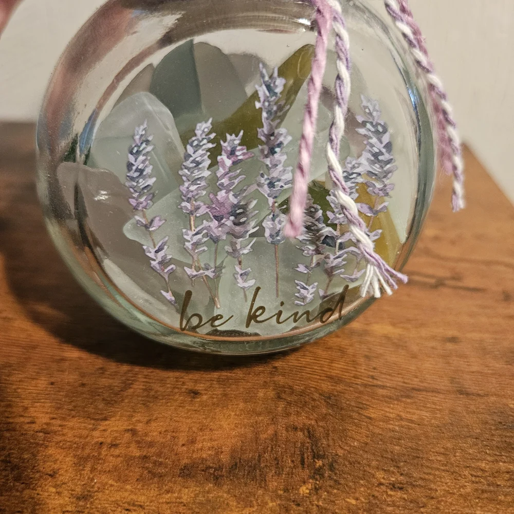Glass Jar with Lavender Design and Wooden Lid